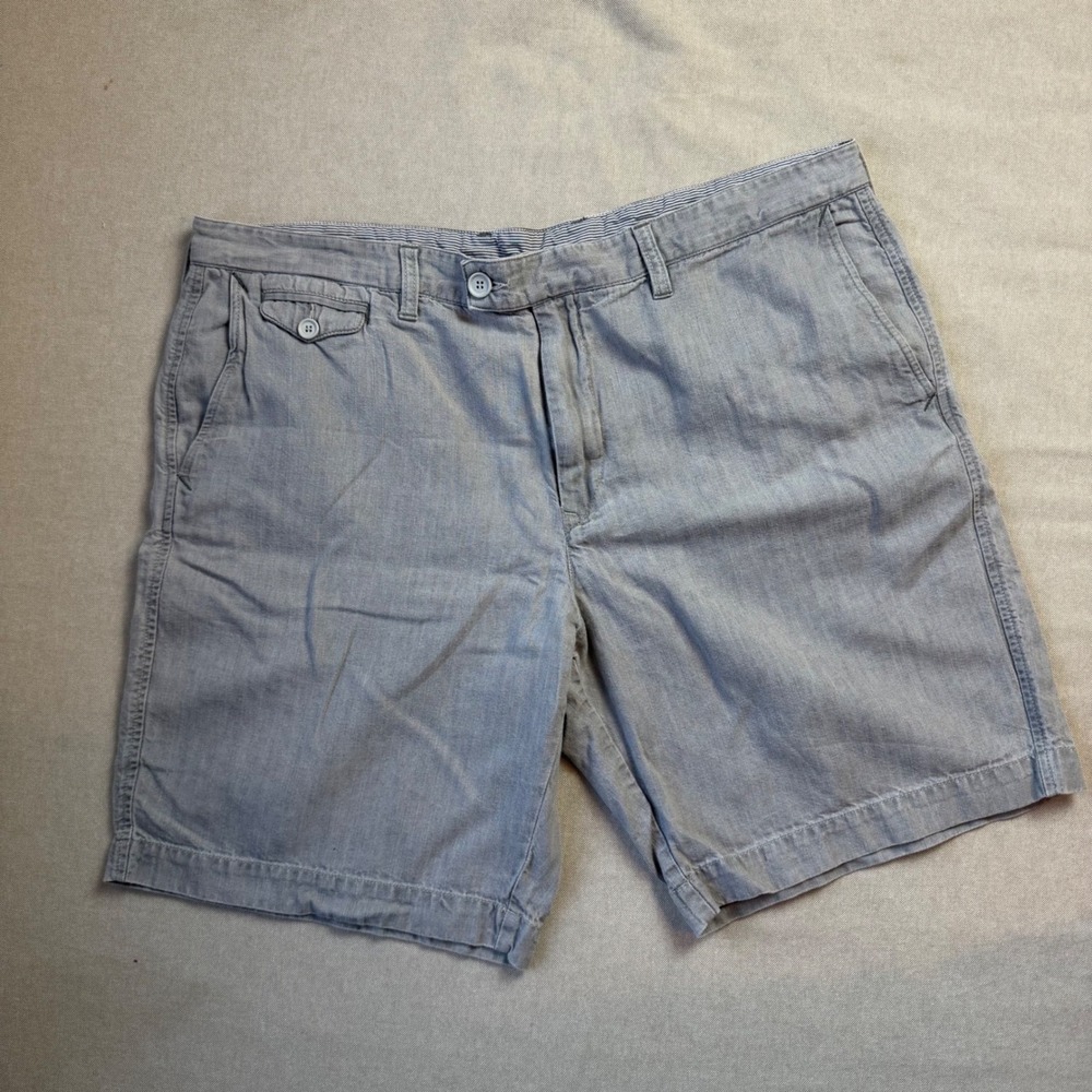 Lacoste Mens Blue Cotton Linen Chino Shorts Size 40 US 50 FR Flat Front Chambray